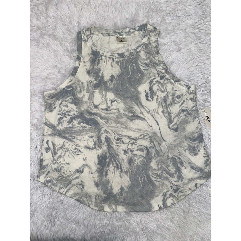 Soma Intimates Grey White Marble Tie Dye Sleeveless‎ Tank Top Lounge Sleep Large